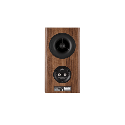 Rear shot of Polk r200 speaker with black driver unit on a white background